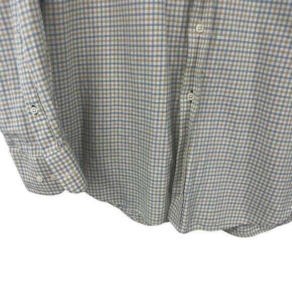 J. McLaughlin Cream Tan Blue Plaid Long Sleeve Button Down Mens XL - Picture 2 of 6